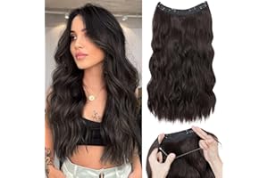 S-noilite Invisible Wire Hair Extensions 20 Inch Black Long Wavy Synthetic String Wire Secret Hairpiece with Transparent Curl