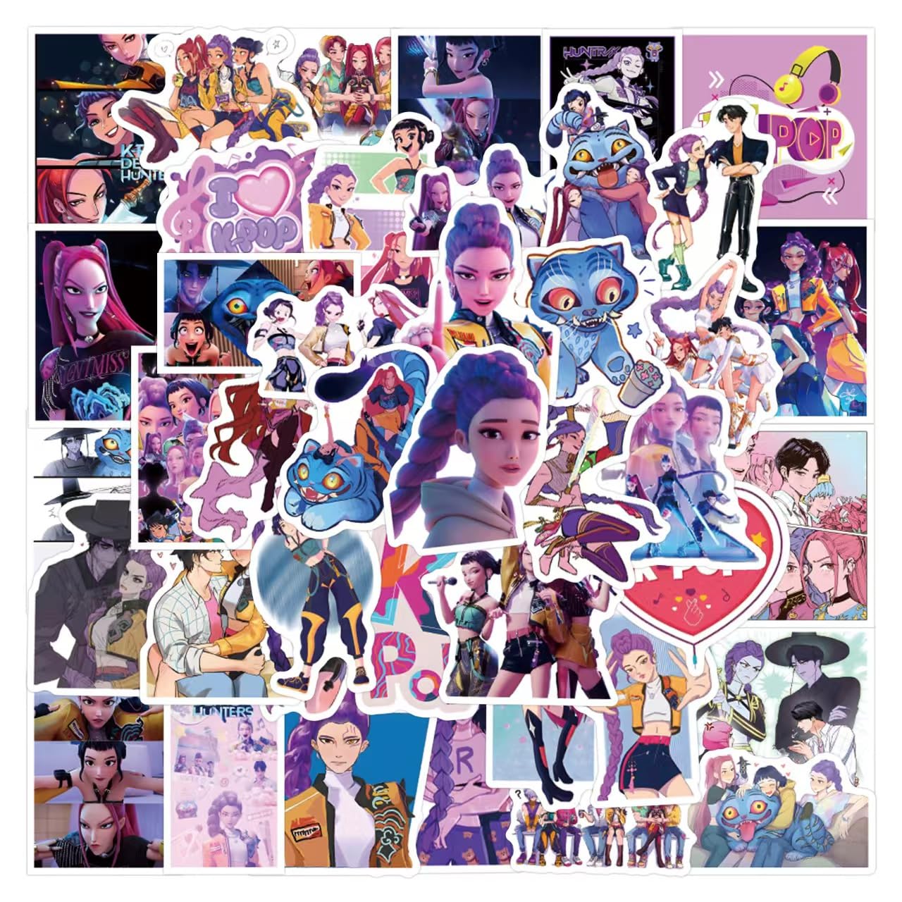 Demon Movie Hunters Stickers,110PCS Korean Idol Anime Style Stickers for Water Bottles,Waterproof Vinyl Decal for Teen Girl Adult Laptop Skateboard Phone Case Guitar Travel Case Bike Notebook