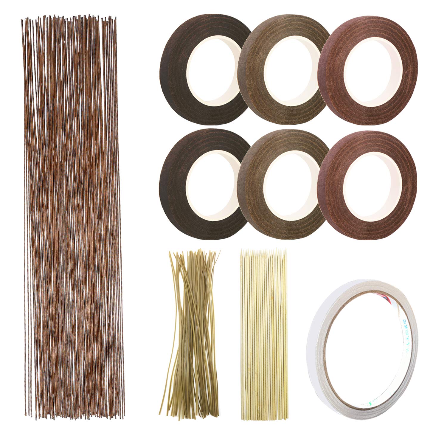 10 PCS Floral Arrangement Kit, Woohome Floral Kit with 2 Style Floral Tapes, 26 Gauge Stem Wire, Brown Floral Cable Tie and Bamboo Stick for Floral Design Lovers