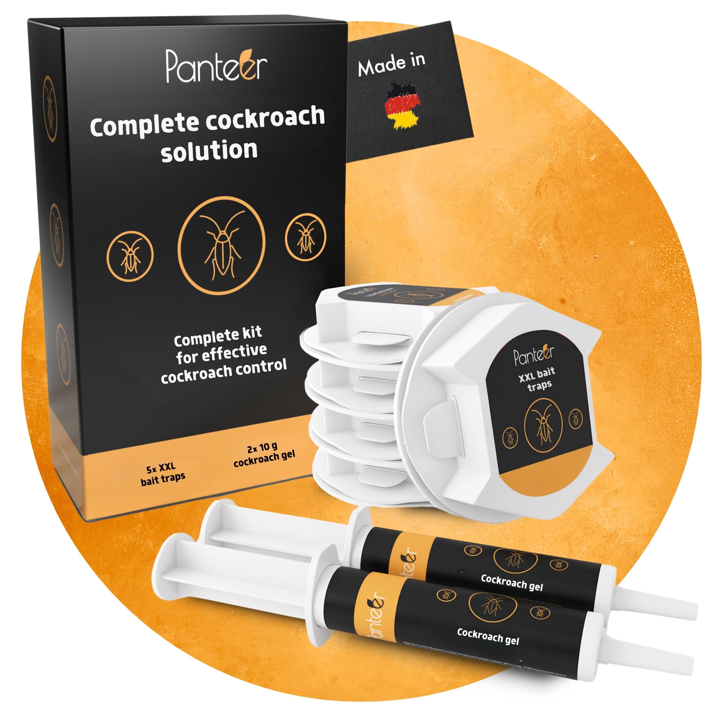 SCHÄDLINGSMEISTER ® Cockroach Killer Set - Cockroach Repellent - 6 Cockroach Trap and 2X 10g Cockroach Killer Gel - Effectiveness Proven in Studies - Cockroach Control