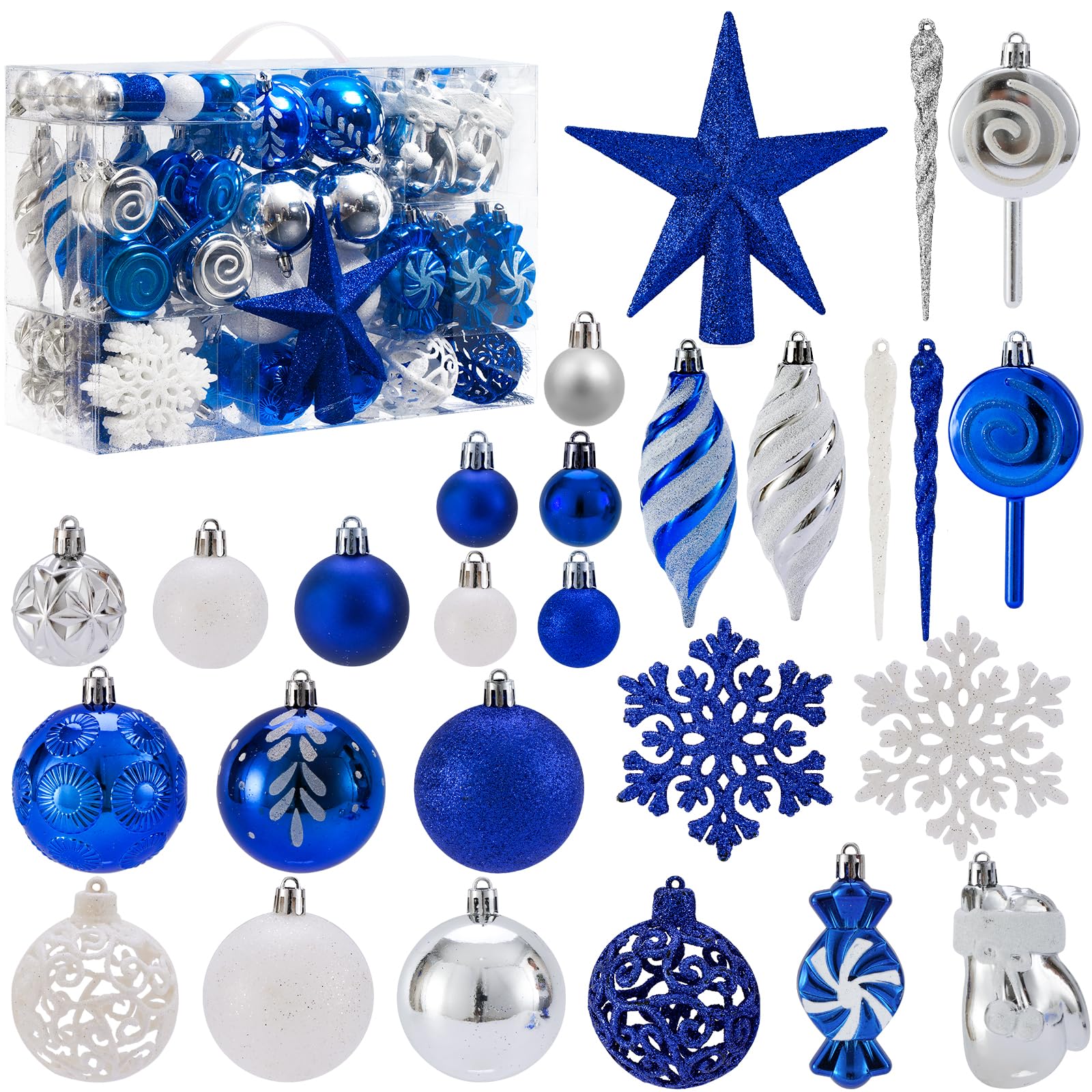 Photo 1 of 130 Pcs Christmas Ball Ornaments, Christmas Tree Decoration Set Red Christmas Ball Shatterproof Hanging Ornament Decorations for Christmas Tree, Wreaths, and Outdoor Displays(Blue)