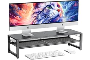 ECOLOVI 2-Tier Dual Monitor Stand Riser for Desk Organizer, Computer Stand for 2 Monitors, Computer Desk Accessories Peripherals & Workspace Desktop Organizer for Laptop, PC, Computer, Printer, Black