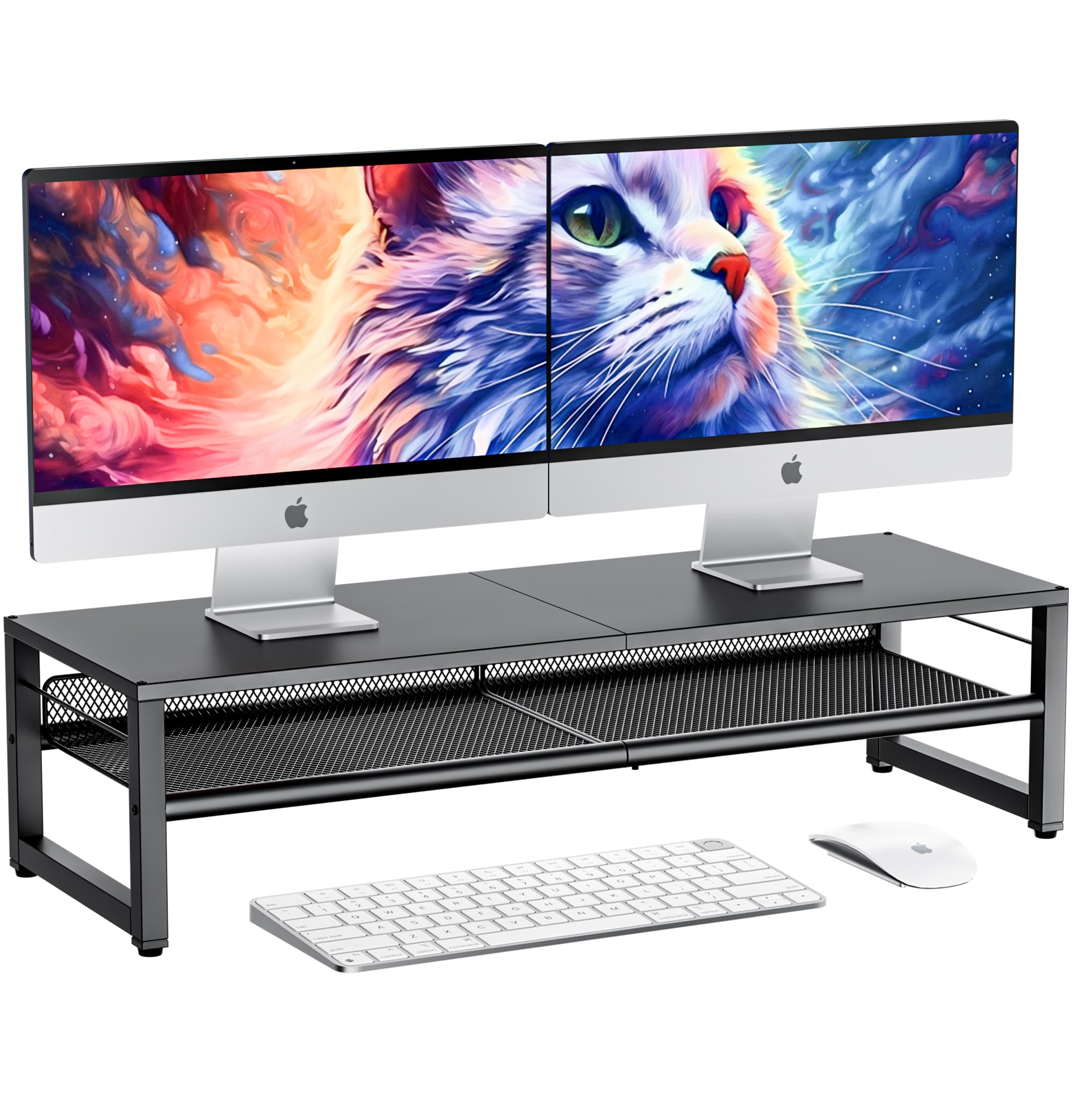 Photo 1 of ECOLOVI 2-Tier Dual Monitor Stand Riser for Desk Organizer, Computer Stand for 2 Monitors, Computer Desk Accessories Peripherals & Workspace Desktop Organizer for Laptop, PC, Computer, Printer, Black