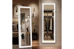FENNIO Full Length Mirror with Lights, LED Full Body Mirror, Free Standing Lighted Floor Mirror, Wall Mounted Hanging Mirror with Lights for Bedroom, Dimmable & 3 Color Lighting (White, 61" x 20")