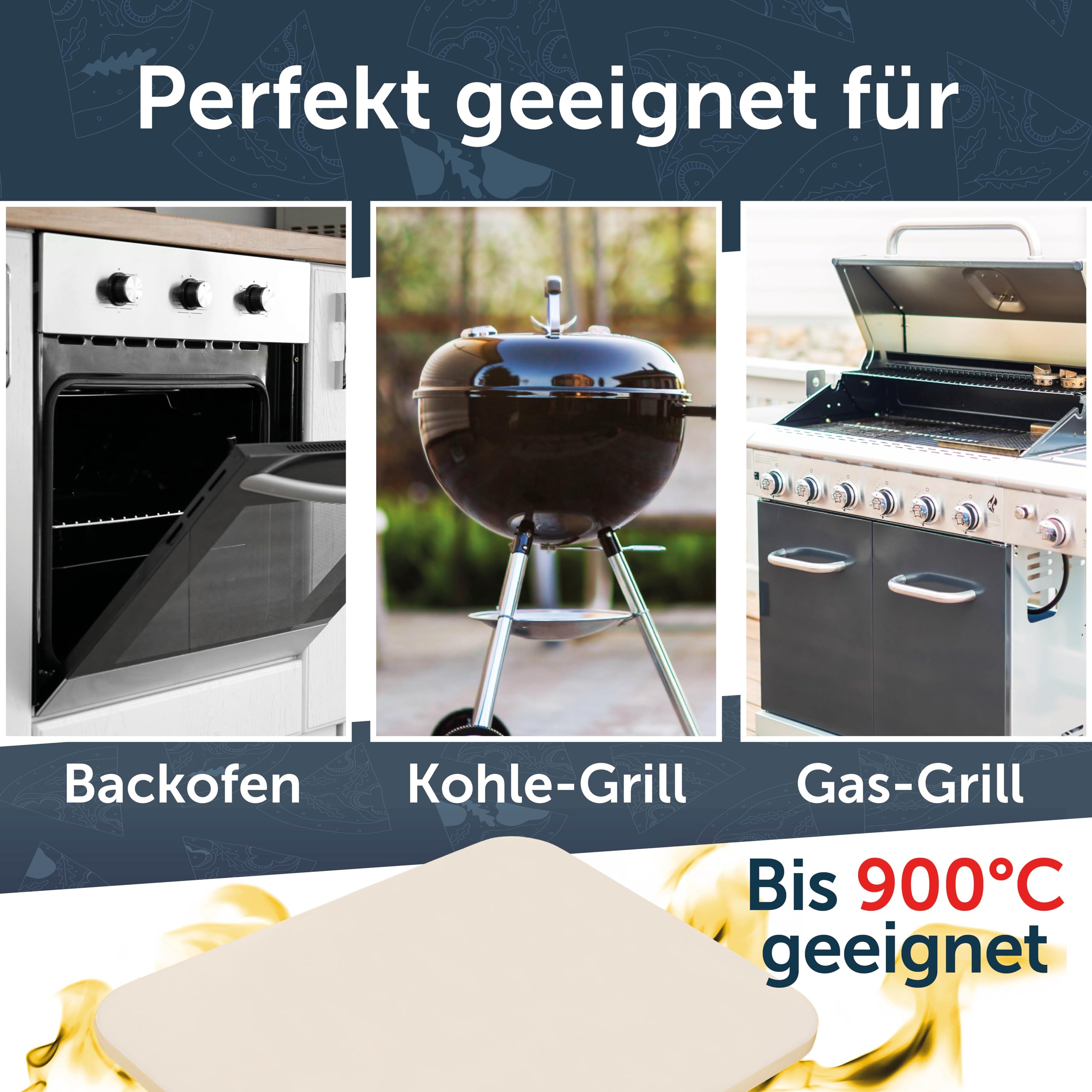 Blumtal Pizzastein Gasgrill & Pizzasschieber - Pizza Schamottstein für Backofen, Grill Steinofen Backstein 2