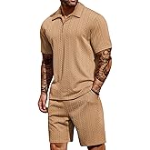 COOFANDY Men's 2 Pieces Outfits Casual Quarter Zip Polo Shirt and Shorts Set Athletic Jogging Summer Tracksuit