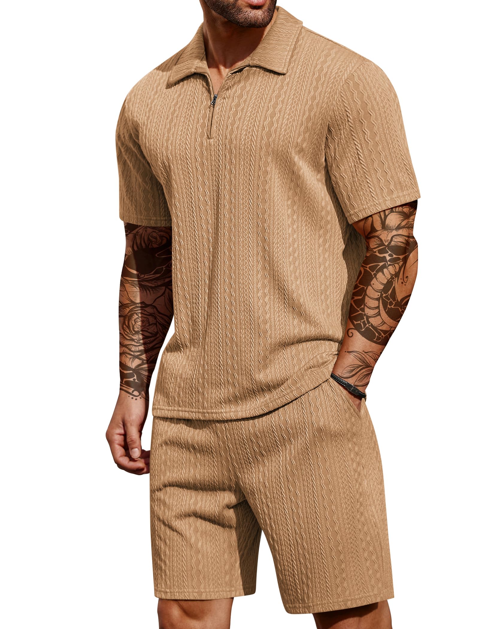 COOFANDY Men's Polo Shirt and Shorts Set Summer
