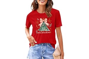 QAUN Christmas Shirt Women:Christmas Tree Print Shirts Cute Xmas T-Shirt Christmas Tee Tops