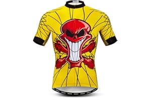JPOJPO Mens Cycling Jersey Short Sleeves Mountain Bike Shirt MTB Top Zipper Pocket Reflective Skull