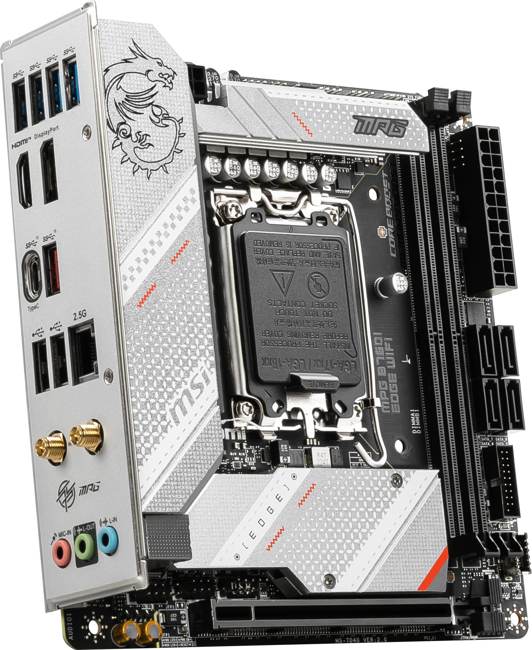 MSI MPG B760I Edge WiFi Gaming Motherboard (Supports 12th/13th/14th Gen Intel Processors, LGA 1700, DDR5, PCIe 5.0, M.2, 2.5Gbps LAN, USB 3.2 Gen2, HDMI/DP, Wi-Fi 6E, Bluetooth 5.3, Mini-ITX)