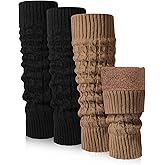 Shihanee 2 Pairs Winter Fleece Lined Leg Warmers for Women Warm Long Boot Socks Knit Thick Calf Warmers for Skating Walking