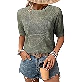Dokotoo Womens Summer Short Sleeve Crochet Tops Hollow Out Floral Beach Vacation Clothes Cruise Outfits