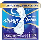 Always Infinity Feminine Pads for Women, Flexfoam Pads with Wings, Size 5, Extra Heavy Overnight Absorbency, Unscented, 30 Count
