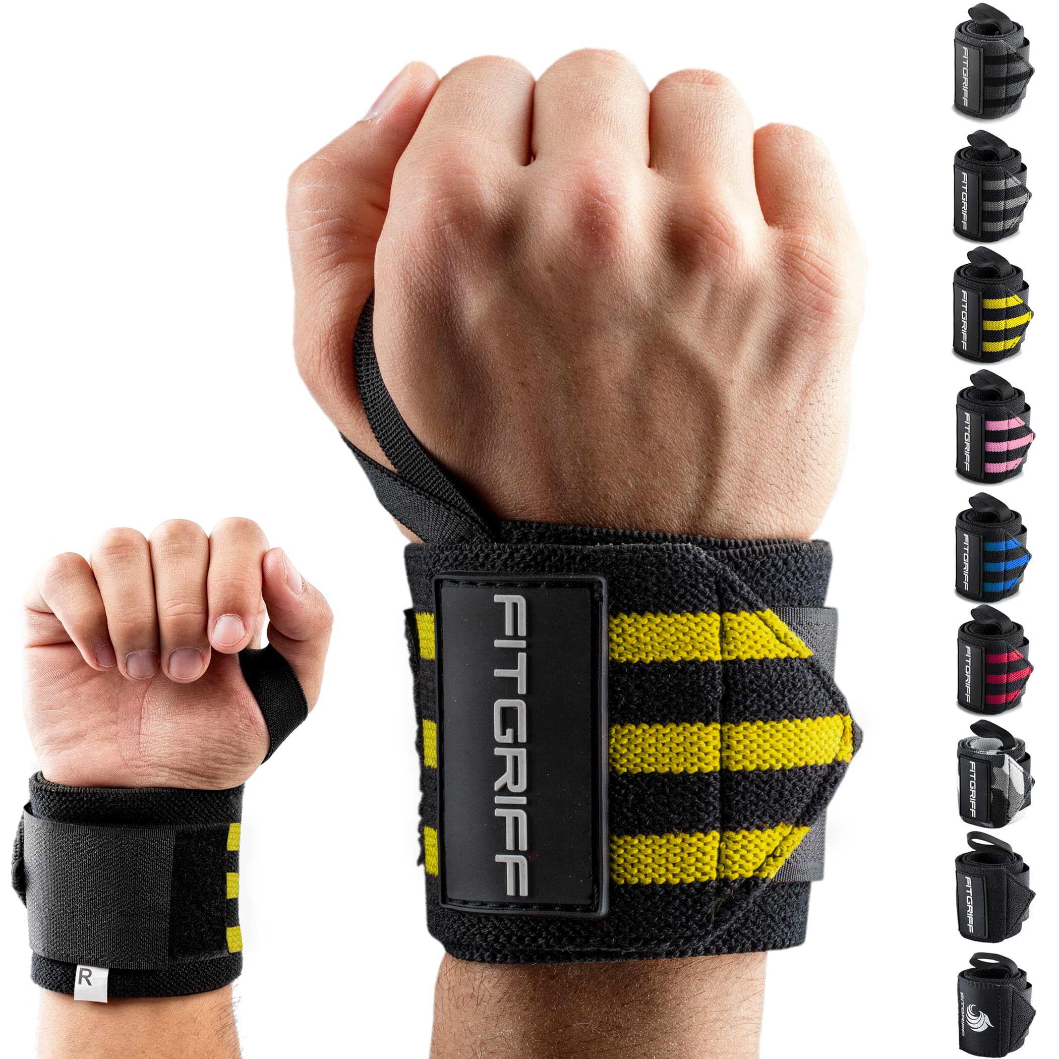 Fitgriff® Wrist Wraps 18" - Wrist Support for Gym, Weightlifting, Crossfit, Strength Training, Fitness - for Men and Women Black/Yellow