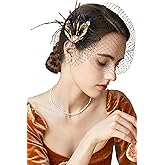 BABEYOND Veil Fascinator Hat for Women Feather Fascinators Hair Clip with Removable Veil Tea Party Hat Bridal Wedding B-Black