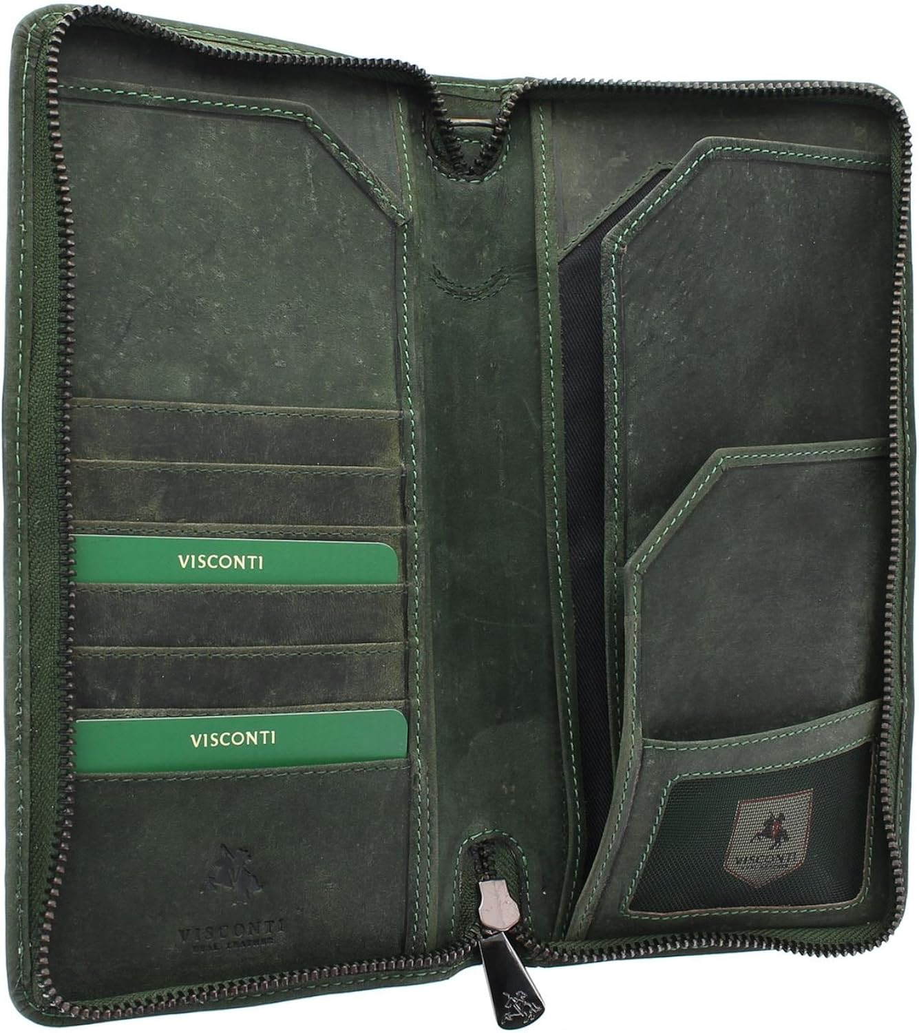 VISCONTI Hunter Collection Wing Leather Travel Wallet & Strap RFID Blocking 728 Oil Green - Image 4
