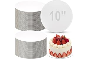 50 Pack Round Cake Boards, 10 Inch White Cardboard Cake Circles, Greaseproof Disposable Baking Plates Trays Rounds for Cakes 