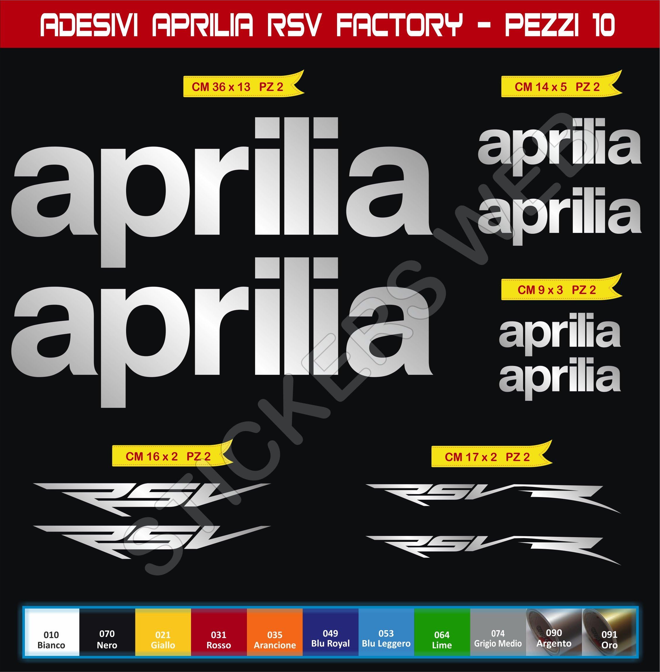 Aprilia RSV Factory stickers for motorcycles. Code 0552