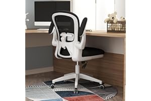 Apusen Ergonomic Home Office Desk Chairs Comfy Computer Gaming Chairs Mesh Arm Swivel Chairs of Adults for Home Office Bedroom(White)
