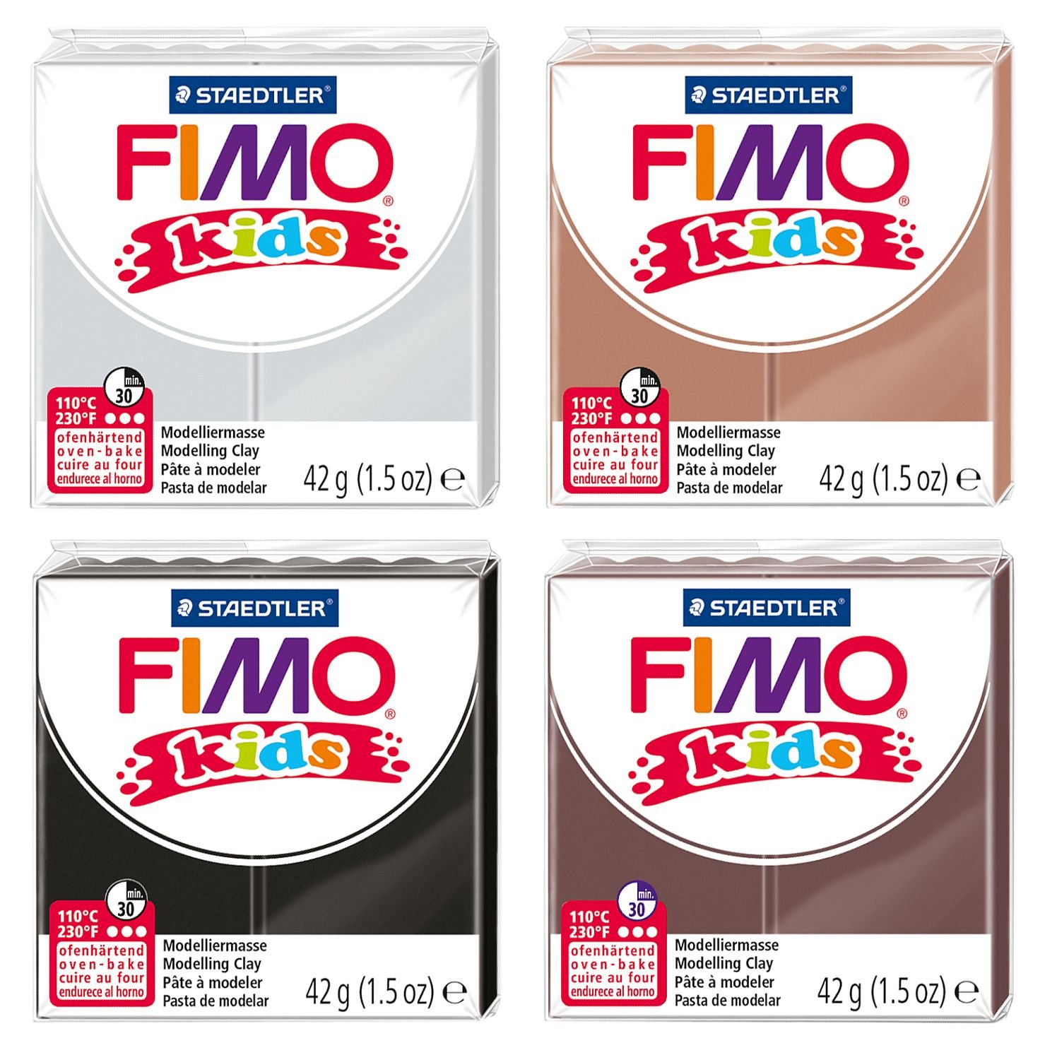 STAEDTLER 8030 AMZ 05 Fimo Kids Modelling Clay 4 Blocks 42 g Dark Colour