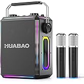 Portable Bluetooth Karaoke Speaker with 2 Wireless Microphones, RGB Lights, Treble & Bass Adjustment, Voice Effects, AUX/USB/TF/OTG/6.5mm Input, Party Speaker for Home, Outdoor, Adults & Kids(Black)
