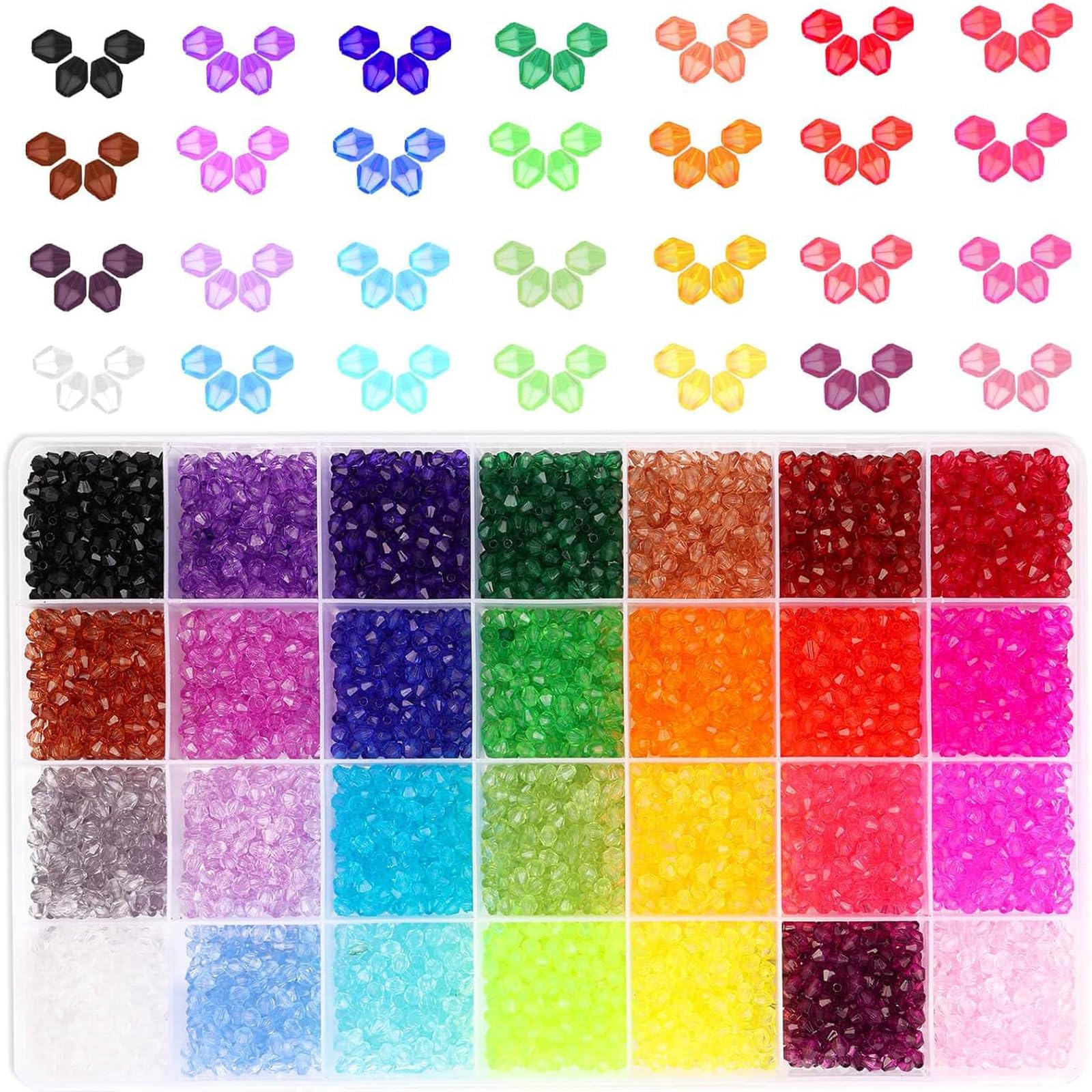 Crystal Beads for Jewellery Making 2800pcs 28 Colours Small Crystal Acrylic Bead Faceted Jewelry Bracelet Beads Rainbow Craft Bead for Bracelet Necklace Earring Keychain Jewellery Making