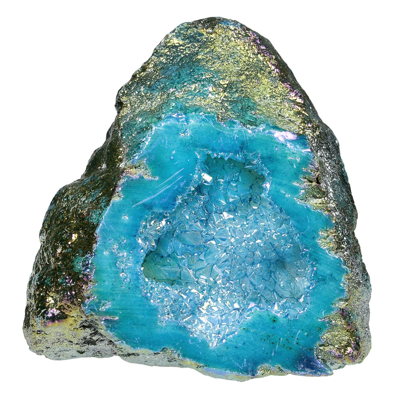 KYEYGWO Titanium Coated Natural Crystal Raw Geode Stone, Quartz Cluster Specimen Gemstone Decor Irregular Natural Piece Stones Ornament for Healing Collection, Light Blue