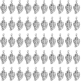 PATIKIL Leaf Pendants, 50 Pack Alloy Tree Leaf Beads Bulk Leaves Charm for Jewelry Making Bracelet Necklace Earring Keychain Style 10, Silver