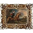 FOLKOR Vintage Framed Canvas Art with Gold Frame, Cool Girl Riding Horse Landscape Oil Painting Prints for Bedroom Living Room Guest Room Decoration, Retro Fine Art for Home Office Library Shop, 5x7