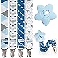 Liname 4 Pack Pacifier Clip for Boys & Girls w/Teething Toy - Baby Gift - for Soothers (Blue, Metal Clip)