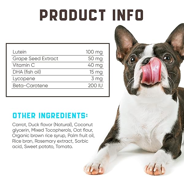 EYE VITAMINS FOR DOG EYE HEALTH & TEAR STAINS – CLEAR VISION SOFT CHEWS FOR DOG EYE CARE & IMMUNE SUPPORT WITH LUTEIN, LYCOPENE, VITAMIN C, CARROT, FISH OIL FOR ALL BREEDS AND AGES – 180CT