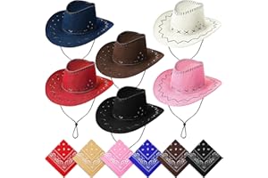 12 Pcs Cowboy Hats and Bandanas Set, Western Cowgirl Party Hats for Women Men, Classic Party Favors Costume Accessories