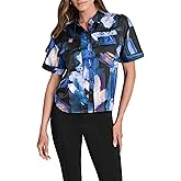 DKNY Womens Short Sleeve Collared Blouse