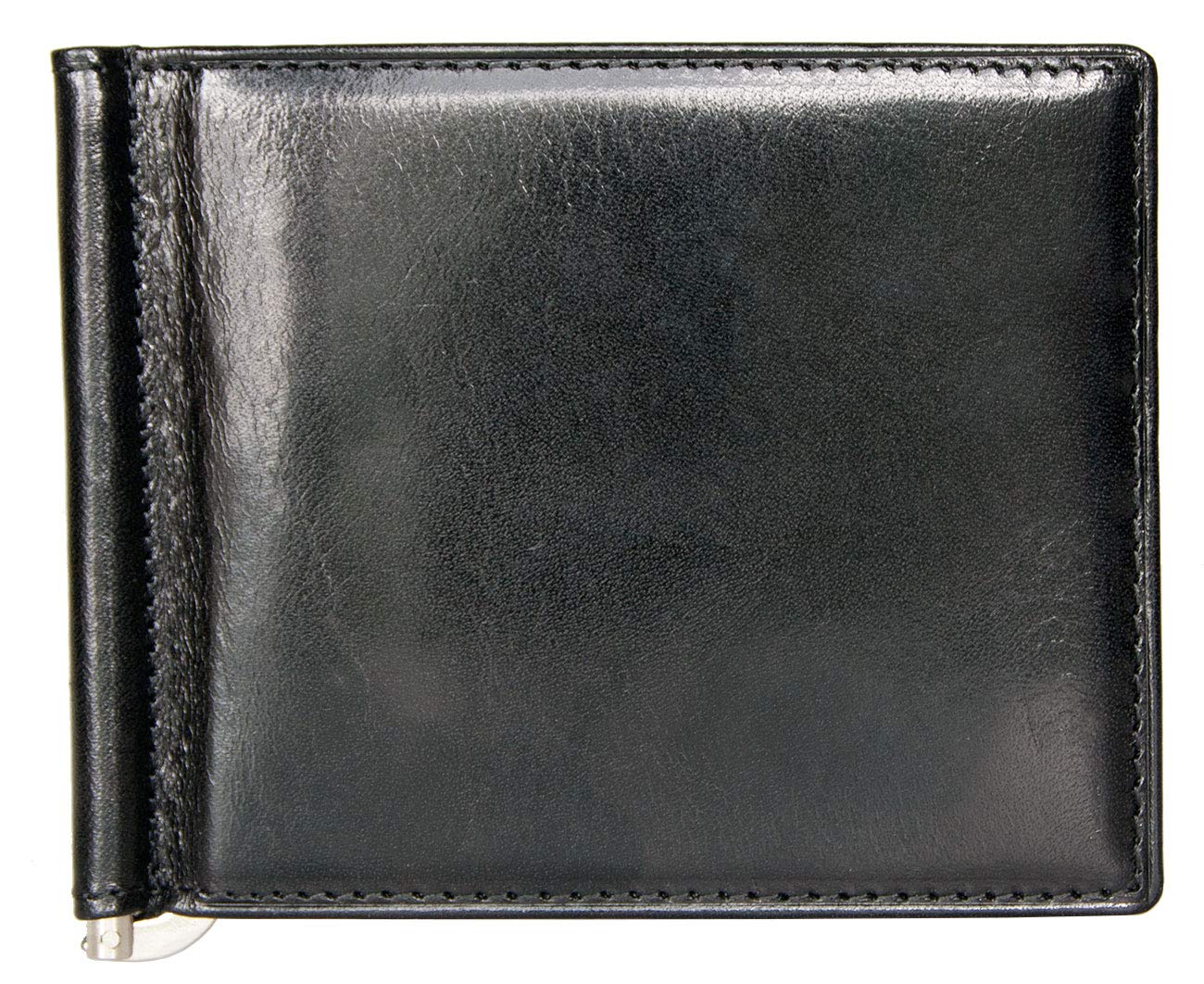 CPF Men's Simple Black Glossy Pocket Size Genuine Leather Wallet