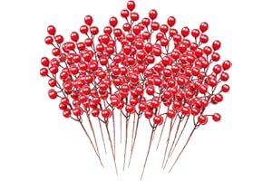 DR.DUDU 48 Pack Red Berry Stems, 8 Inch Artificial Berries Decor for Christmas Tree Picks and Filler, DIY Wreath Garland Christmas Ornaments