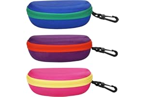 MOLSHINE 3 Pieces Portable Hard Shell Sunglasses Case, Zipper Eyewear Eyeglasses Case with Hook for Women Men Travel Sports