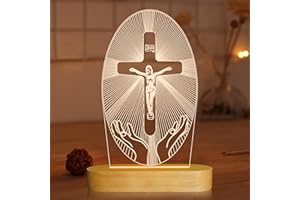 LIGHTZZ 3D Illusion Lamp Jesus Cross Night Night,USB Power Warm Colors Bedside Lamp for Home Room Holiday Decor