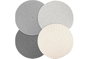 Billbotk Round Woven Placemats Set of 4, 13 Inches Kitchen Table Place Mats for Dining Table, Trivets for Hot Pots and Pans, Boho Table Decorations for Table Setting, Tabletop Accessories