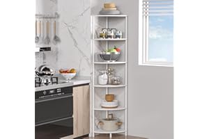 Greatseas 6 Tier Corner Shelf Stand, 54.4" Kitchen Shelf Organizer with Metal Frame, Small Corner Shelf for Kitchen Organization & Storage, Marble White Corner Shelf for Kitchen Decor Accessories