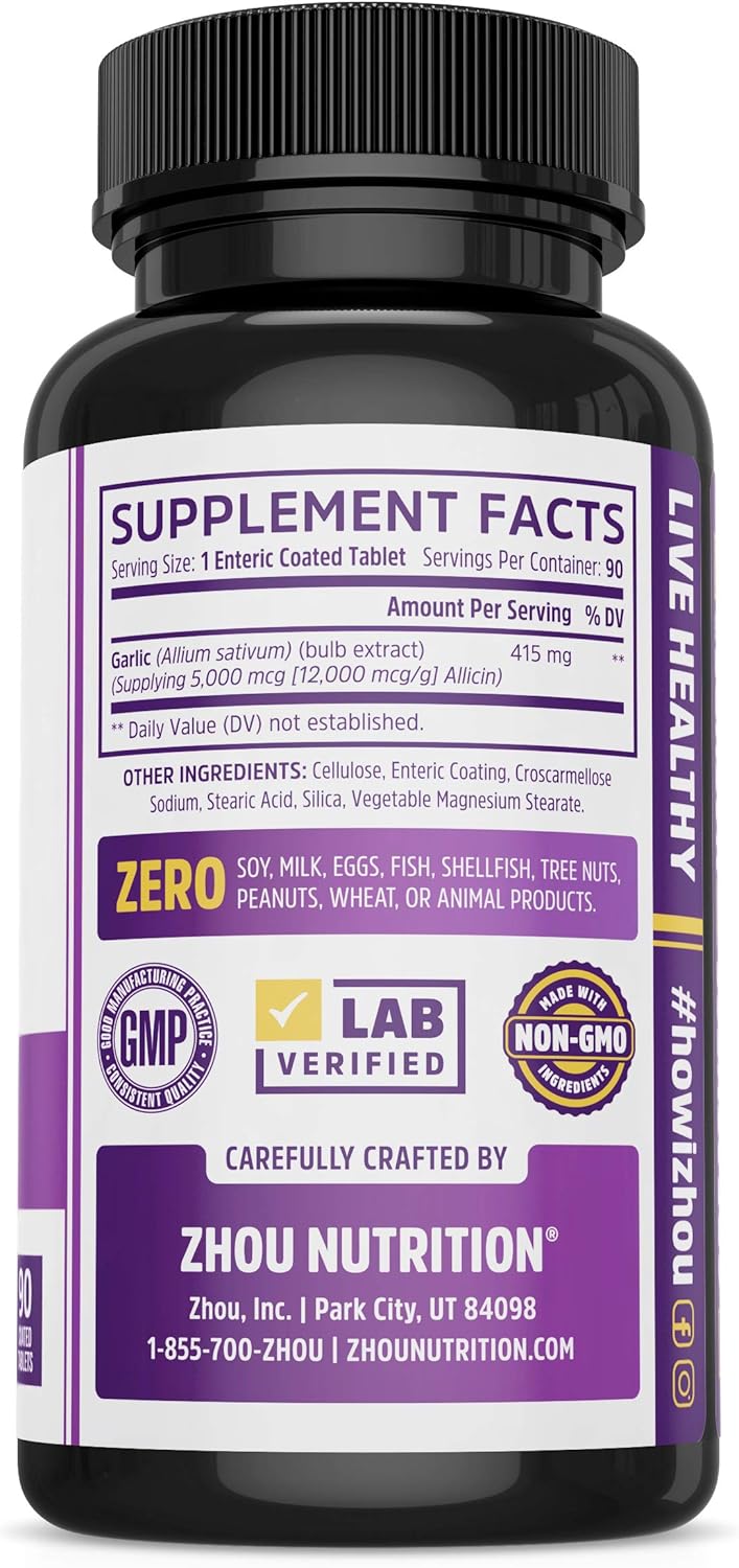 Extra Strength Garlic with Allicin - Powerful Immune System Support Formula - Enteric Coated Tablets for Easy Swallowing - Feel the Allicin Difference - 3 Month Supply: Health & Personal Care
