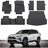 SHINJEW Floor Mats for Toyota RAV4 2019-2024 2025 (Include Hybrid),All Weather TPE Car Floor Mats Fit for Toyota RAV4 Accessories，Full Sets 6 PCS