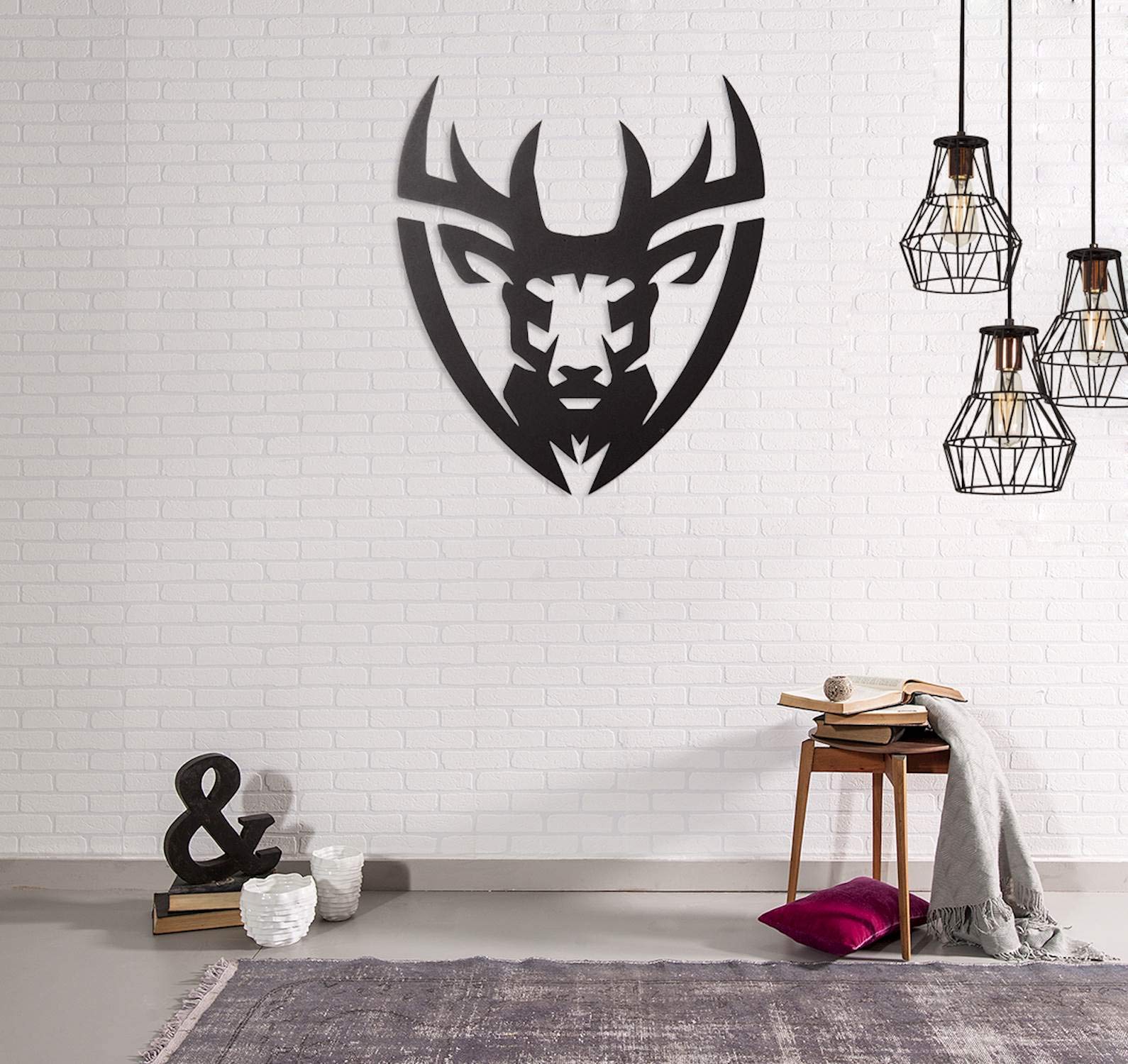 Homemania Deer Wall Decoration Black Cold Rolled Steel Art Home Decor Living Room Office Wall Decor