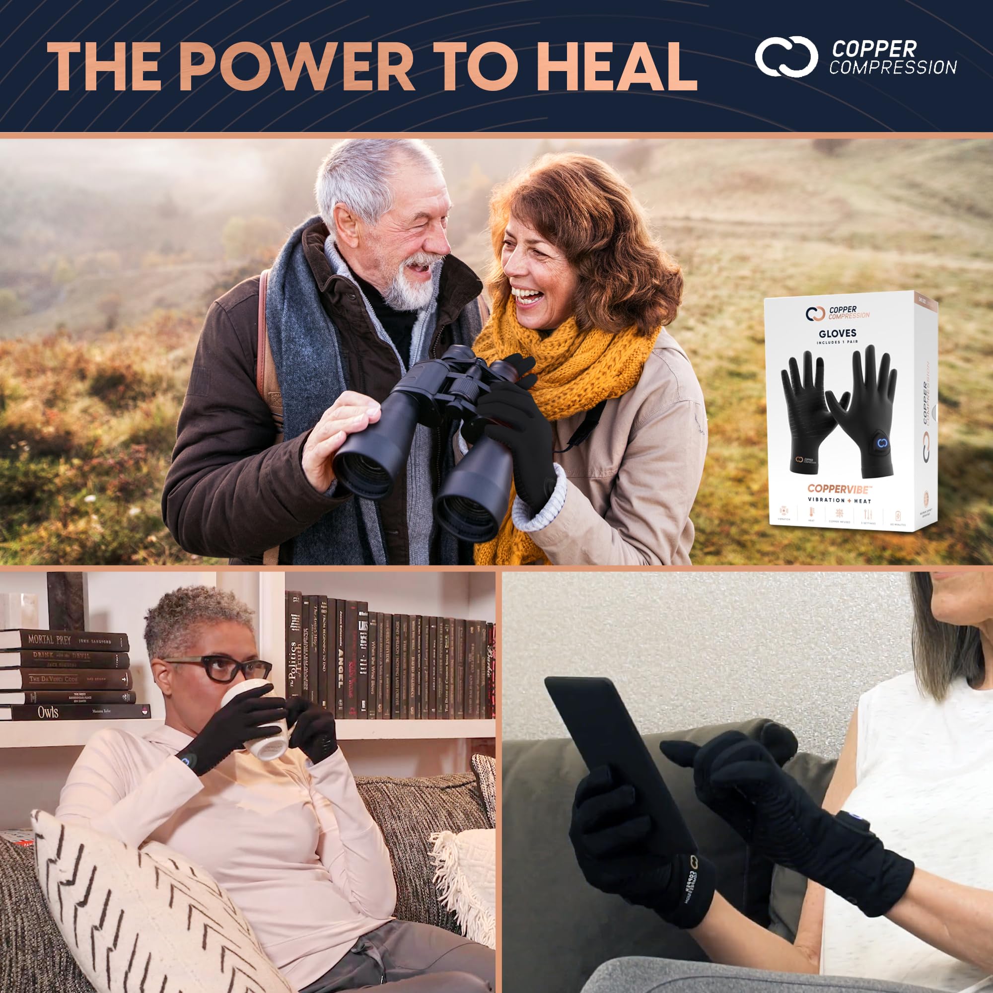 Copper Compression CopperVibe Vibration & Heat Gloves - Heated Hand Massage