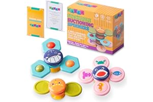 KayLe Spinning Top Sensory Toys for Toddlers - Suction Cup Baby Sensory Toy with Rattle - Bath Time & Playtime Fun -Ocean Animal Designs - Safe & Engaging Baby Toys