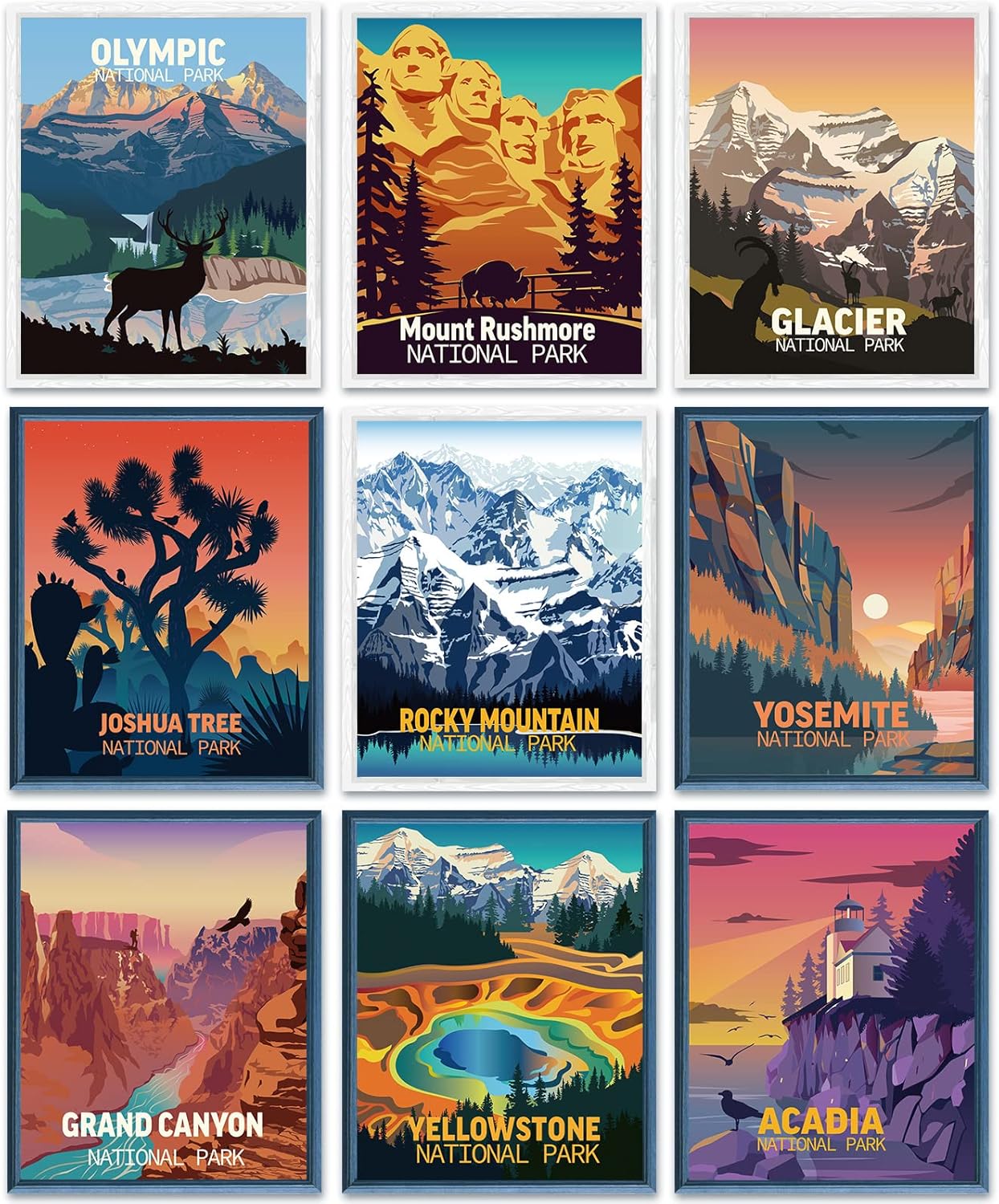 Wall Décor - Outus 9 Pieces Vintage National Park Posters, National Park Art Prints Nature Wall Art and Mountain Print Set Abstract Travel Unframed for Hikers Campers Living Room Decor, 8 x 10 Inch(National Park)
