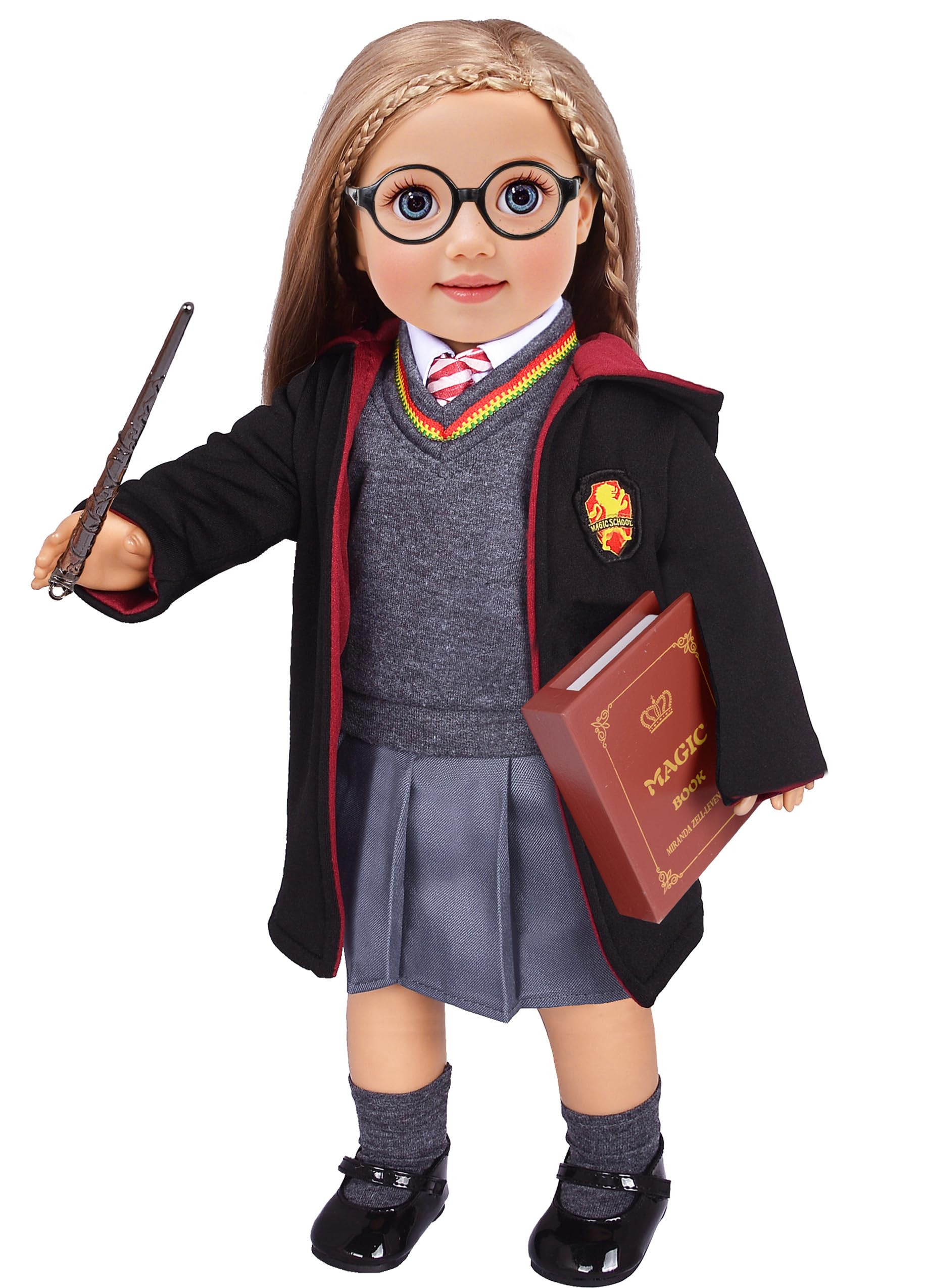 10pc Magic School Uniform Inspired Costume Doll Clothes Clothing Outfits Accessories Set for 18 inch Girl Dolls (No Doll)