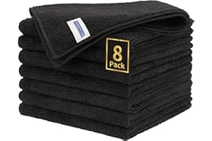 HOMERHYME Premium Microfiber Cleaning Cloth, 8 Pack, 12.6" x 12.6" Cleaning Towels, Lint-Free & Streak-Free, High Performance, Ultra Absorbent, 300GSM, Reusable Cleaning Cloths Car Towels, Black