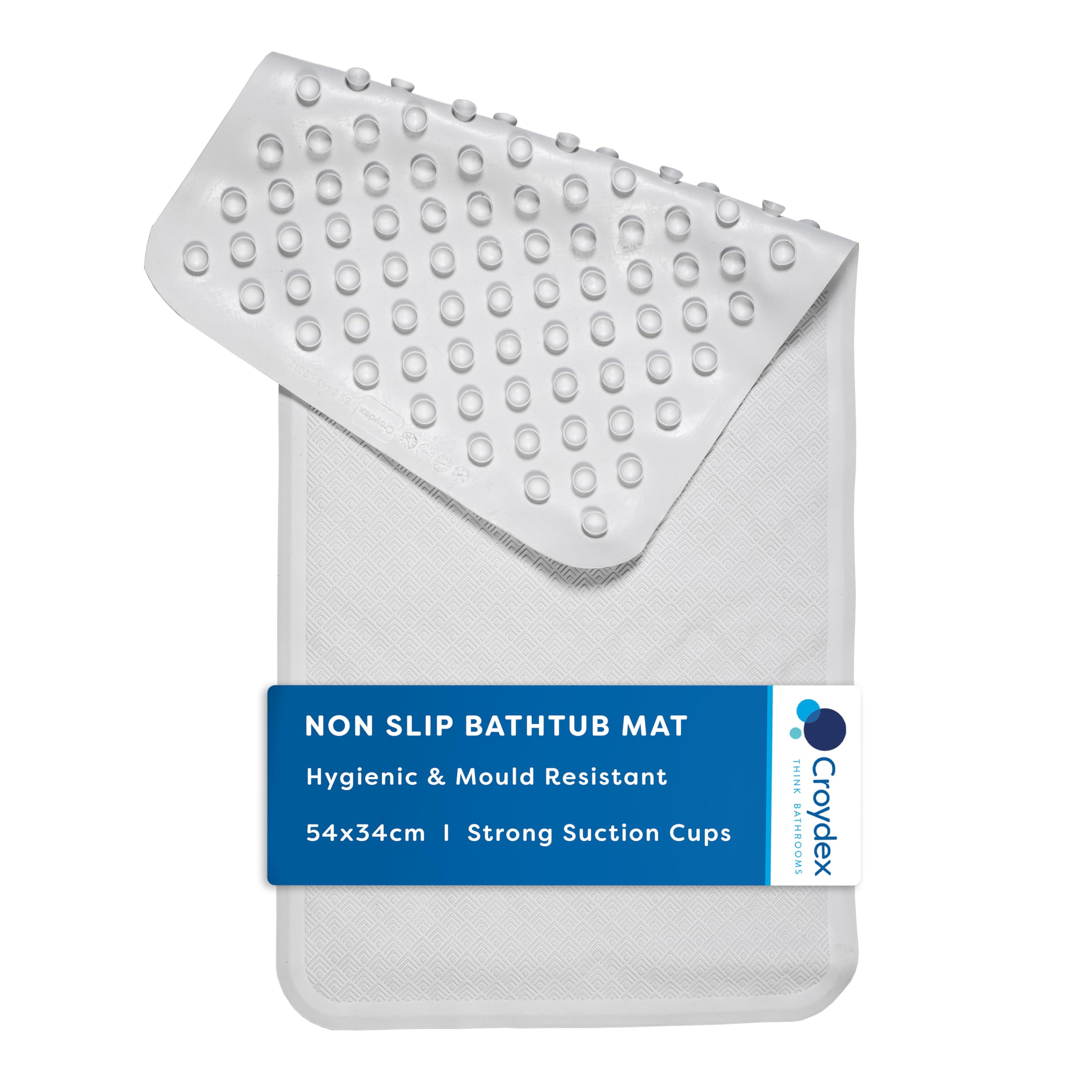 Croydex Rubagrip Bath Mat Non Slip Anti Mould for Inside Bath - Slip Resistant with Secure Grip Suction Cups, Easy to Clean, Made from Natural Rubber, Anti-Bacterial Hygiene 'N' Clean (58 x 34cm)