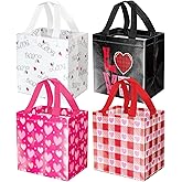 ysmile 8 Pack Valentine Gift Bag with Handle, Non Woven Reusable Bag for Kids Exchange, Party Favor, Treat, Goodie Wrapping, Heart Love Design 7.9"