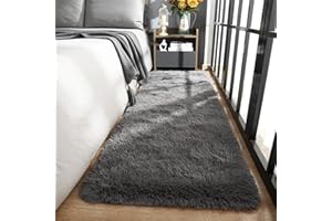 Ompaa Fluffy Runner Rugs, Super Soft Shaggy Carpet Fuzzy Long Fur Rug for Bedroom Living Room Dorm, Plush Kids Playroom Baby Girls Nursery Decor Mats, 2x4 Feet Dark Gray
